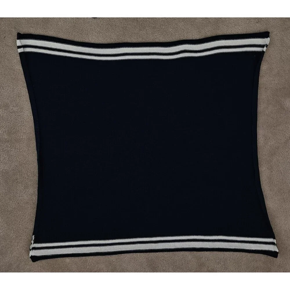 Blue White Striped Knit Baby Blanket 27x31